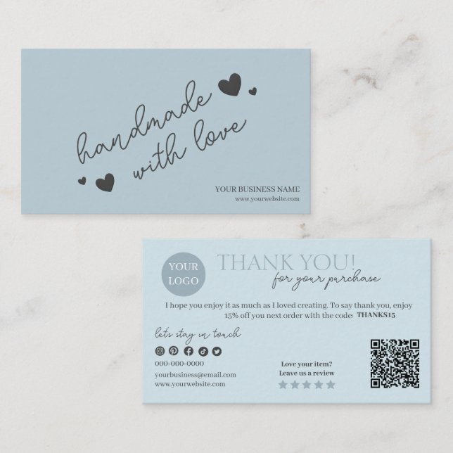 Tarjeta De Visita Código QR de guión moderno azul, gracias (Anverso / Reverso)