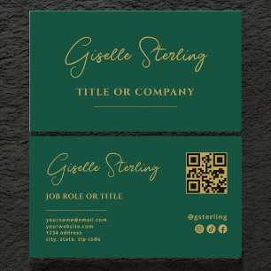 Tarjeta De Visita Código QR de guión profesional de oro verde esmera