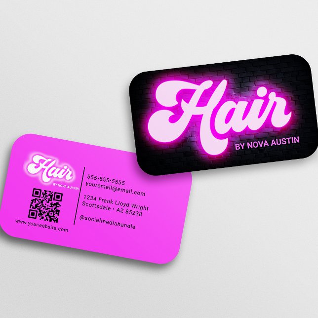 Tarjeta De Visita Código QR de Hairstylist Glam Aestthetic Hot Pink (Subido por el creador)