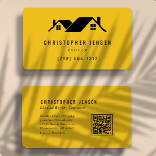 Tarjeta De Visita Código QR de Hoja de Techo Amarillo Negro Negrita