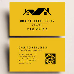 Tarjeta De Visita Código QR de Hoja Simple Amarillo Negro