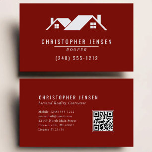 Tarjeta De Visita Código QR de Hoja Simple Burgundy