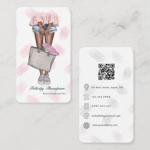 Tarjeta De Visita Código QR de Horticultor Femenino Rosa y Azul