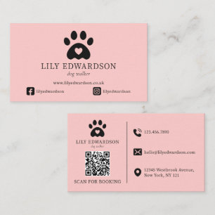 Tarjeta De Visita Código QR de huella de perro para paseador de perr