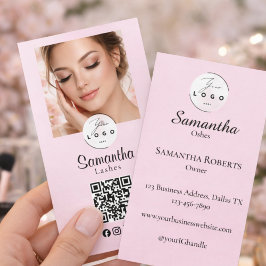 Tarjeta De Visita Código QR de icono social con escritura en rosa so