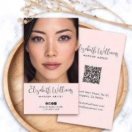 Tarjeta De Visita Código QR de icono social con letra script rosa de