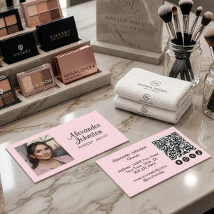 Tarjeta De Visita Código QR de icono social de escritura rosa sonroj