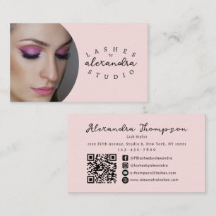Tarjeta De Visita Código QR de Icono Social de Tinta Rosa Script Fot