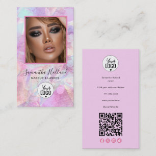 Tarjeta De Visita Código QR de icono social holográfico rosa para ma