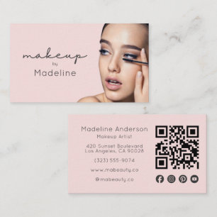 Tarjeta De Visita Código QR de icono social rosa rubor Foto Maquilla