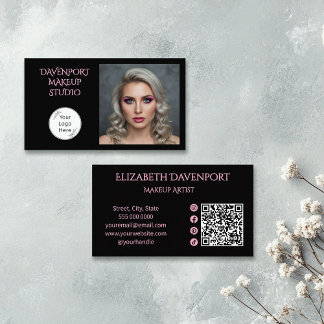 Tarjeta De Visita Código QR de icono social rosa rubor negro Foto de