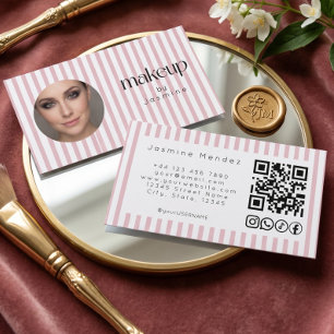 Tarjeta De Visita Código QR de iconos sociales de franja rosa sonroj