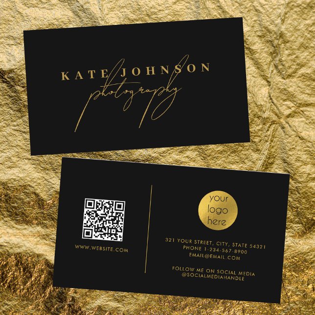 Tarjeta De Visita Código QR de identificación de oro negro Medios so (Subido por el creador)