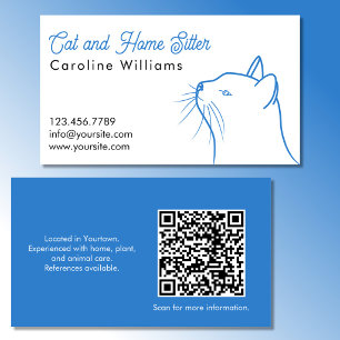 Tarjeta De Visita código QR de ilustración minimalista de gato blanc
