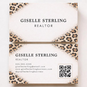 Tarjeta De Visita Código QR de impresión de leopardo Cheetah Realtor