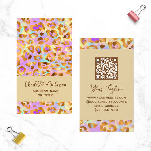 Tarjeta De Visita Código QR de Impresión de Leopardo Dorado Moderno
