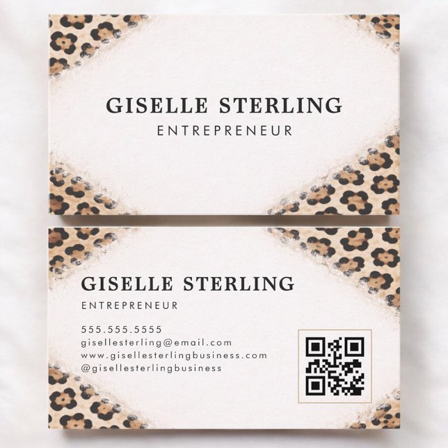 Tarjeta De Visita Código QR de impresión de leopardo guepardo empren (Subido por el creador)