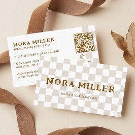 Tarjeta De Visita Código QR de Influencer Retro con Patrón de Cuadro
