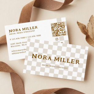 Tarjeta De Visita Código QR de Influencer Retro con Patrón de Cuadro