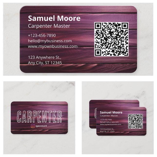 Tarjeta De Visita Código QR de información comercial Carpintero (Business Info QR Code Carpenter Business Card
)