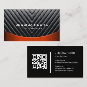 Tarjeta De Visita Código qr de ingeniero civil Metalizado negro y ro