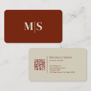 Tarjeta De Visita Código QR de iniciales de terracota beige natural