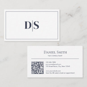 Tarjeta De Visita Código QR de iniciales minimalista gris oscuro sob