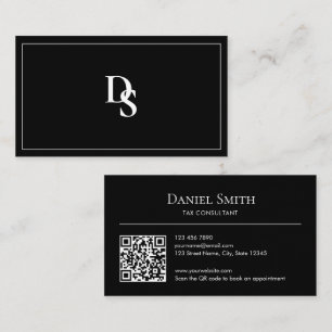 Tarjeta De Visita Código QR de iniciales simples profesionales en bl