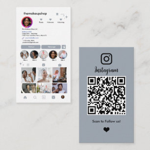 Tarjeta De Visita Código QR de Instagram Azul Polvoriento Redes Soci