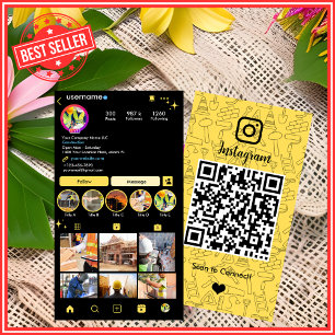 Tarjeta De Visita Código QR de Instagram de Construcción Amarillo In