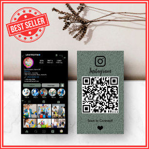 Tarjeta De Visita Código QR de Instagram de Limpieza en Verde Salvia