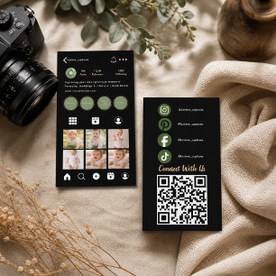 Tarjeta De Visita Código QR de Instagram de medios sociales negros F