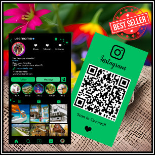 Tarjeta De Visita Código QR de Instagram de Realtor Verde Vibrante