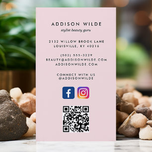 Tarjeta De Visita Código QR de Instagram Facebook de Rosa Rubor en R