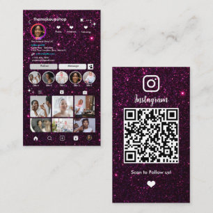 Tarjeta De Visita Código QR de Instagram Glitter Púrpura Deslumbrant