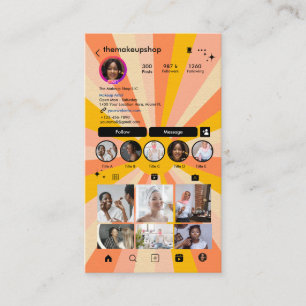 Tarjeta De Visita Código QR de Instagram Groovy Retro Boho Redes Soc
