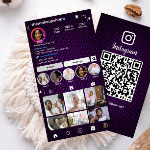 Tarjeta De Visita Código QR de Instagram Panal de Abejas Morado Rede