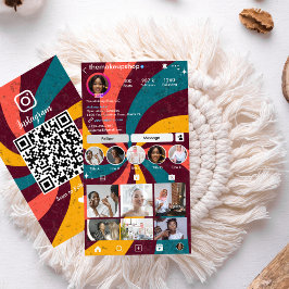 Tarjeta De Visita Código QR de Instagram Retro Vintage Rays Redes So