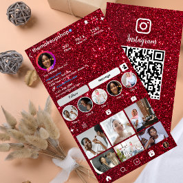 Tarjeta De Visita Código QR de Instagram Rojo con Brillo en Redes So