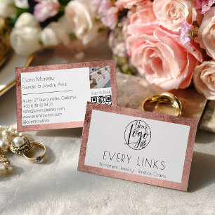 Tarjeta De Visita Código QR de joyería permanente de rosa dorado neg