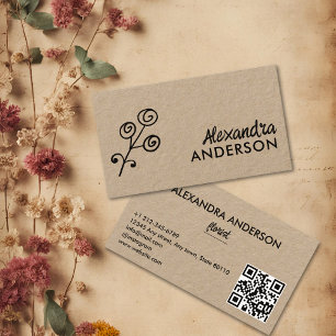 Tarjeta De Visita Código QR de Kraft floral mínimo moderno