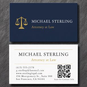 Tarjeta De Visita Código QR de la abogacía Marina Blue Gold
