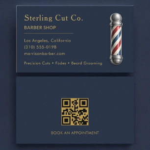 Tarjeta De Visita Código QR de la Barbería Azul Marino