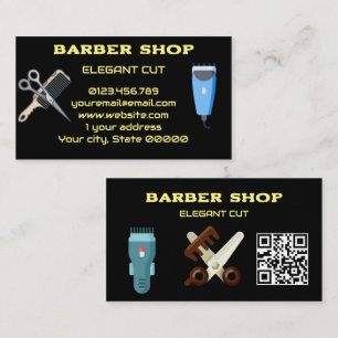Tarjeta De Visita Código QR de la Barbería Clásica Negra Salón de Be