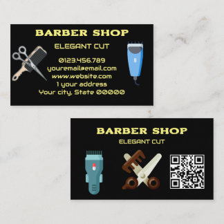 Tarjeta De Visita Código QR de la Barbería Clásica Negra Salón de Be
