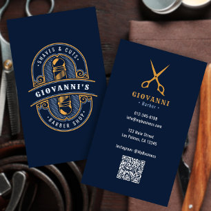 Tarjeta De Visita Código QR de la Barbería Clásica Vintage