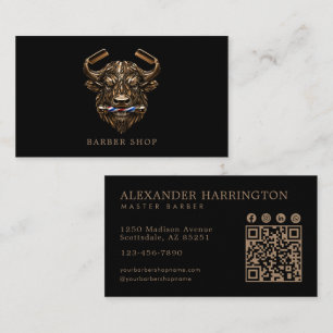 Tarjeta De Visita Código Qr de la Barbería Elegante Bronze Buffalo