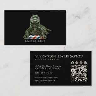 Tarjeta De Visita Código Qr de la Barbería Elegante Cocodrilo Esmera