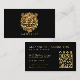 Tarjeta De Visita Código Qr de la Barbería Elegante Golden Beaver