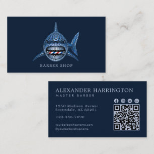 Tarjeta De Visita Código Qr de la Barbería Elegante Tiburón de Acero